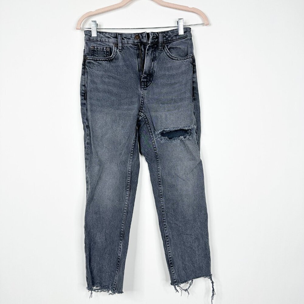 2/$30 Topshop Straight High Rise Black Wash Raw Hem W25 #9321